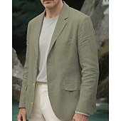 economico Blazer Classici da Uomo-Per uomo Blazer Affari Cocktail party Ricevimento di matrimonio Moda Casual Primavera Autunno Poliestere Semplice Tasca Bottoni Confortevole Monopetto Giacca Verde chiaro Blu marino Marrone Kaki