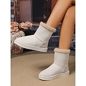 abordables Bottes-Femmes Bottes Bottes de Neige Quotidien Talon plat Bout Rond Occasionnel Daim Mocassin Chameau Noir Blanche