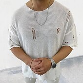 billige genser for menn-Herre Pullover genser Strikket genser Riflet Strikke Vanlige topper Strikket Hull عادي Crew-hals Mote Grunnleggende Feriereise Dagligdagstøy Klær Sommer Svart Hvit M L XL