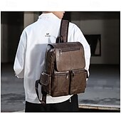お買い得  ファッションバックパック-男性用 バックパック スクールバッグ 機能的なバックパック スクールバックパックブックバッグ 学校 日常 旅行 PUレザー 調整可能 大容量 ジッパー ブラック ブラウン コーヒー
