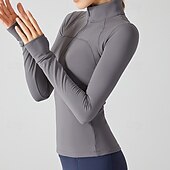abordables Tops de yoga-Mujer Sudadera de polar Escote Chino Templado Dispersor de humedad Media Cremallera Manga Larga Deportes Color sólido Camiseta por Gimnasio Entrenamiento de gimnasio Aptitud física Delgado Ropa de