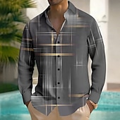 voordelige Geometrisch patroon-Voor heren Geometrisch Verloop Lijn Overhemd Overhemd met knopen Lange mouw Mode-casual Buiten Dagelijks Streetwear Lente Herfst Strijkijzer 3D-afdrukken Voorste zak Linnenachtig shirt Zwart Blozend