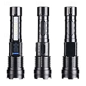 abordables Lampes de travail-Lampe de poche tactique rechargeable, lampes de poche puissantes à haute luminosité avec 7 modes d&#039;éclairage, feu latéral d&#039;avertissement COB, étanchéité IPX6, faisceau zoomable, lampe de poche