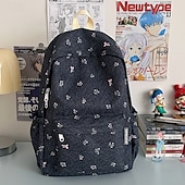 abordables Sacs à dos de Collège-Sac à dos style denim à imprimé floral pour filles – joli sac d&#039;école léger avec petit nœud et motif floral pour les adolescentes