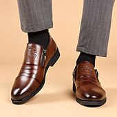 levne Poloformální-Pánské hnědé společenské boty na zip z umělé kůže – reliéfní detail orla pro zralé gentlemany, obchodní akce a formální oslavy