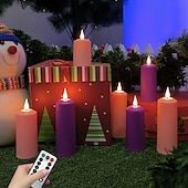 preiswerte Kerzenlicht-3/4/6/9 Stück Halloween Weihnachten zylindrisches Laden elektronisches Kerzenlicht Fernbedienung Timing Innen- und Außenbereich Hof Hochzeit Party Atmosphäre Dekoration hellviolett rosa