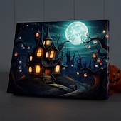 cheap Halloween Wall Tapestries-Halloween LED Canvas Wall Art LED Lighted Up Wall Decor 2AA Battery Operated Lighted Canvas Print LED Light Kitchen Bedroom or Home Decor Waterfall