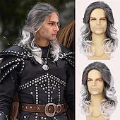 رخيصةأون باروكات للرجال-باروكة شعر رجالي طويل مجعد ومموج باللون الأبيض باروكة شعر صناعي مقاوم للحرارة للاستخدام اليومي في الحفلات التنكرية والهالوين