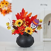 お買い得  ハロウィンのリースとフラワー装飾-ハロウィンの秋のデスクトップ飾り。フェイクカボチャ、カエデの葉、松ぼっくり、LEDライトの収穫祭の装飾。ハロウィン、不気味な秋のディスプレイ、秋の家の装飾。