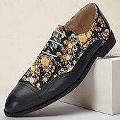 billiga Jacquard-skor-herrskor i jacquard-oxford med gyllene blommönster för modemedvetna män, fester och speciella evenemang