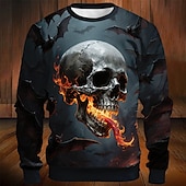 billige Halloween hettegensere og sweatshirt-Halloween Herre Grafisk Djevel Genser Genser Hettegenser Crew-hals Punk 3D-utskrift Feriereise Ferie Svart 1 Svart Crewneck 3D Alle årstider Designer