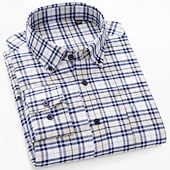 economico Camicie Button Down da uomo-Per uomo Camicia Camicia elegante Camicia button-down Camicia a quadri A Quadri / A Righe / Chevron / Rotondo Abbigliamento quotidiano Abbigliamento Aziendale Giallo Blu marino scuro Marrone Verde