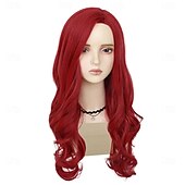 abordables Perruques de fête-Perruques rouges chaudes de 22 pouces de long pour femmes perruque bouclée de partie latérale vague taille moyenne fibre synthétique cosplay lierre vénéneux perruque Ariel pour la fête costumée