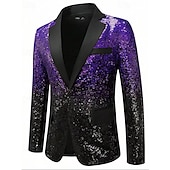 baratos Blazers Clássicos Masculinos-Homens Blazer O negócio Coquetel Festa de Casamento Moda Casual Primavera Outono Poliéster Gradiente Bolsos Botões Confortável Não Trespassado Jaqueta esporte Prata Azul Verde Escuro Roxo