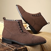 cheap Ankle Boots-Men&#039;s Beige Lace-Up Ankle Boots with Round Toe and Classic Stitching, Vintage Business-Casual Footwear for Office, Urban Walking and Smart Daily Outfits