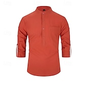 voordelige Heren Elite Overhemden-Voor heren Overhemd Zwart Wit Geel Rood Donker Marine Lange mouw Effen opa kraag School Formeel Kleding minimalistische