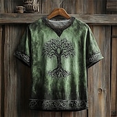 cheap Vintage T shirts-Men&#039;s T Shirt Tee Short Sleeve Shirt Tee Top Short Sleeve V Neck Summer Tree Tribal Vintage Designer Basic Print Vacation Street Going out Light Green Green Top Tee for Men