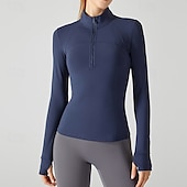 abordables Tops de yoga-Mujer Sudadera de polar Escote Chino Templado Dispersor de humedad Media Cremallera Manga Larga Deportes Color sólido Camiseta por Gimnasio Entrenamiento de gimnasio Aptitud física Delgado Ropa de