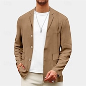 economico Blazer Classici da Uomo-Per uomo Blazer Affari Cocktail party Ricevimento di matrimonio Moda Casual Primavera Autunno Poliestere Semplice Tasca Bottoni Confortevole Monopetto Giacca Giallo Verde chiaro Blu marino Marrone