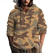 preiswerte Herren Popover Hemden-Herren Hemd Popover-Hemd Sommerhemd Freizeithemd Strandhemd Rote Kaki Hellgrau Dunkelgray Langarm Tarnung Mit Kapuze Urlaub Ferien Kordelzug Bekleidung Polyester Mode Lässig Bequem