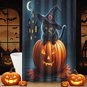 levne Halloween koupel-Halloweenský sprchový závěs s háčky, polyesterový, pratelný, voděodolný, vzorovaný, koupelnová vana, dekorace