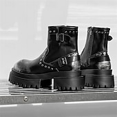 abordables Chaussures pour Hommes-Bottines noires à boucle épaisse pour homme – Bottes de combat à plateforme punk rock pour la mode gothique et le streetwear d&#039;automne