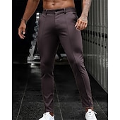 preiswerte Schlank-Herren Anzughose Slim Fit Hose Chinos Tasche Knöpfe Einfach Komfort Formell Party Arbeit Mode Klassicher Stil Schwarz Dunkelblau Mikroelastisch