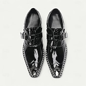 cheap Elemental Dress Shoes-Men's Black Glossy Monk Strap Shoes - Premium Cowhide Double Buckle Formal Shoes for Special Occasions and Fashion-Forward Events