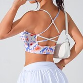 זול חזיות ספורט וגופיות-בגדי ריקוד נשים חזיית יוגה טנק חזיית פילאטיס תחתונים תמיכה בינונית נושם גב קרוסי פרחים ספורט לבוש אקטיבי כחול בהיר כחול אגם חדר כושר פילאטיס ריצה