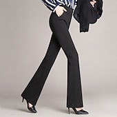 baratos Calças Flare Femininas-Mulheres Social Moda Roupa de rua Comprimento total Natural Tecido Bolsos Cintura elástica Macio Formal Ao ar livre Trabalho clarete Preto Azul Marinho Escuro Outono Normal