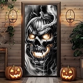 Недорогие Хэллоуин дверные накладки-Дверное покрытие на Хэллоуин – Огненная черепная армия из ада баннер для входа в дом с привидениями страшное уличное оформление на Хэллоуин 2025 года для спальни гостиной ванной
