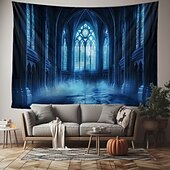 preiswerte Halloween-Wandteppiche-Halloween hängender Wandteppich Schlossfensteransicht Fotografien Hintergrund Jack O Lantern Wandkunst großes Wandteppich Wandbild Dekovorhang Zuhause Schlafzimmer Wohnzimmer Dekoration Tod Selfie