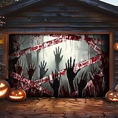 billige Halloween dekorasjon-Halloween Utendørs Garasje Dørtrekk Zombie Håndavtrykk Skjeletter Banner Stor Tapestry Bakgrunn Dekorasjon Ferie Utendørs Garasje Dør Hjem Veggdekorasjoner