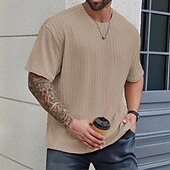 preiswerte Lässige T-Shirts für Herren-Herren T Shirt T-Shirt Kurzarm Kurze Ärmel Rundhalsausschnitt Sommer Ganzjahres Einfarbig Jacquard Mode Designer Sportlich Basic Straße Lässig Ausgehen Schwarz Weiß Kaki Top T-Shirt für Herren
