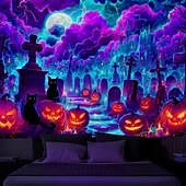 Недорогие гобелены на хэллоуин-Хэллоуин черный гобелен ультрафиолетовый реактивный свет в темном лесу психоделический горный туманный кладбище призрак подвесной гобелен настенное искусство фреска для гостиной спальни