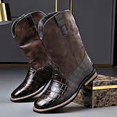 levne Cowboy &amp; Western Boots-Pánské hnědé westernové boty s krokodýlím potiskem a umělou kůží – exotická kovbojská obuv pro ležérní příležitosti a venkovské příležitosti
