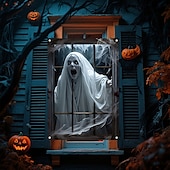 お買い得  ハロウィン-ハロウィンの窓バナーデコレーション 1個 怖いゴーストデザイン ポリエステル生地 屋内壁と窓用装飾 パーティーやカーニバル用 電気不要 万能ホリデーアクセサリー