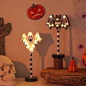 economico Illuminazione per interni e feste-Lampada da notte di Halloween in legno, lampada a forma di zucca di Halloween, lampada fantasma alimentata a batteria, lampada a forma di pipistrello, lampada a forma di teschio, lampada decorativa