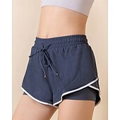 baratos Calções de corrida-Mulheres Calções De Corrida Com Calças Justas Calções De Treino 2 em 1 Com Cordão Cintura Alta Calças Roupa Esportiva Ginásio Dar certo Elástico Respirável Treino de Ginástica Exterior Corrida Normal