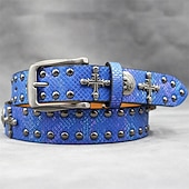 Недорогие Мужские ремни-Муж. ремень Автоматическая пряжка Быстрый выпуск Кожа PU Сплав Винтаж Прочный Регулируется Крест Черепа Синий Серебряный на открытом воздухе Повседневные Пояс на талию