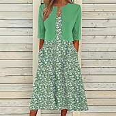 preiswerte Druck Blumen Kleider-Damen Midikleid Freizeitkleid Kleid-Set Mode Modern Täglich Strand Wochenende Normale Passform Blume Halbarm V Ausschnitt Hellgrün Rosa Rote Blau Frühling Herbst