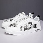 abordables Baskets-Homme Basket Marche Occasionnel Cuir PU Confortable Antidérapant Respirant À lacets Blanc + Noir Blanc / Jaune Rose / Blanc Été Printemps