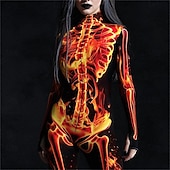 رخيصةأون جمجمة وعظام-هيكل عظمي هالوين بودي سوت Catsuit كامل الجسم زي مخيف للأطفال للبالغين رجالي نسائي للصبيان عيد الرعب مهرجان يوم الموتى أداء مناسب للحفلات نادي أزياء هالوين سهلة تلبيس