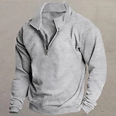 abordables sudaderas de lana-Hombre Sudadera Sudadera de polar Pull-over Sudadera con un cuarto de cremallera Negro Blanco Vino Rojo Caqui Cuello Mao Plano Deporte Casual Diario Ropa de calle De Deporte Primavera Otoño Ropa