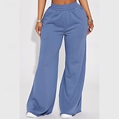 abordables pierna ancha y cintura alta-Mujer Perneras anchas Chinos Casual Medio corto Cintura Media Plano Perneras anchas Cintura elástica Confortable Transpirabilidad Deporte Casual Diario Negro Amarillo Rosa Vino Primavera Otoño Holgado