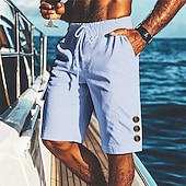 abordables Día festivo-Hombre Pantalón corto Pantalones cortos de lino Pantalones cortos de verano Pantalones cortos de playa Correa Bolsillo Cintura elástica Plano Comodidad Transpirable Corto Playa Vacaciones Festivos