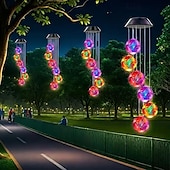 billiga Utomhusbelysning-Solcellsdriven rgb färgskiftande magisk boll vindklocka utomhus vattentät flamingo vindklocka trädgårdslampa för utomhus trädgård balkong terrassdekor jul nyårspresent