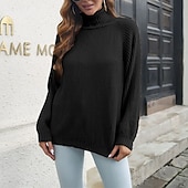 abordables Couleurs unies-Femmes Pull Occasionnel Couleur Unie Épais Col roulé Tricoté manche longue Hauts Réguliers Tricoter Quotidien Fête Sortir Noir Jaune Automne Hiver