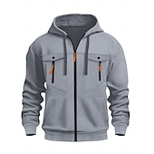 abordables sweats à capuche basiques pour hommes-Homme Sweat à capuche zippé intégral Sweat à capuche zippé Sweat à capuche tactique Noir Vert Véronèse bleu marine Kaki Gris Claire À capuche Uni Multi-poches Poches zippées Sport &amp; Loisir Quotidien