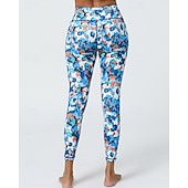 abordables Leggings y mallas de yoga-Mujer Leggings Capri Mallas Leggings de Yoga Control de barriga Alta cintura Gimnasio De Deporte Pilates Prendas de abajo Estampado Negro Amarillo Azul Otoño Deportes Ropa de Deporte Ajuste ceñido